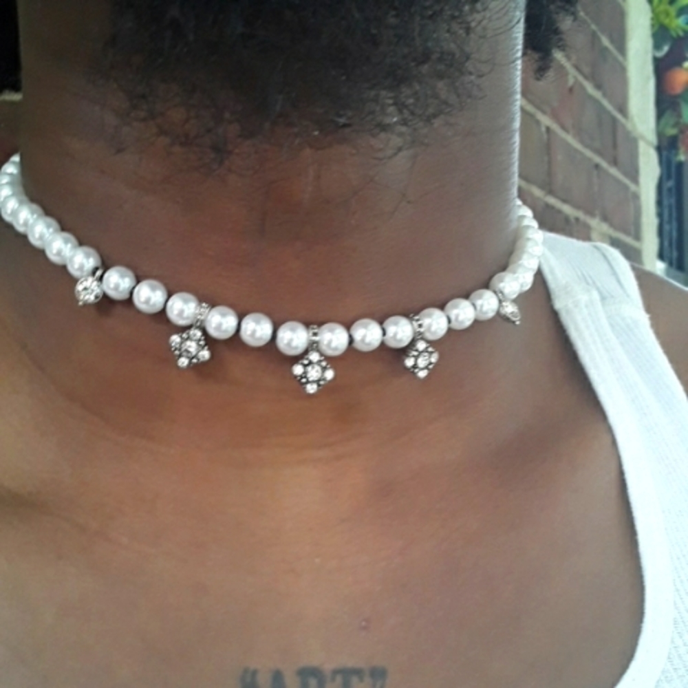 Men's Pearl N Bling Bling Necklace